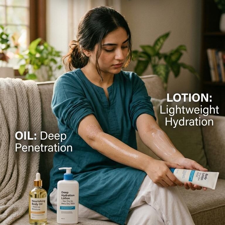Body oil vs. lotion for dry skin