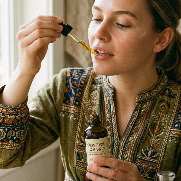 Eating olive oil benefits the skin.