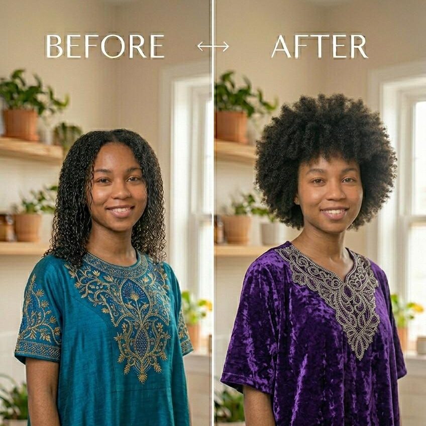 Natural hair shrinkage before and after