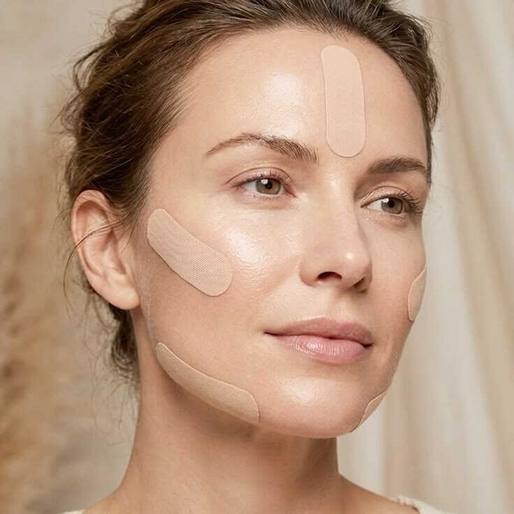 Face taping for wrinkles before and after