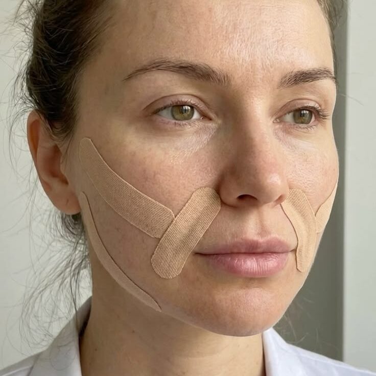Face taping for wrinkles before and after