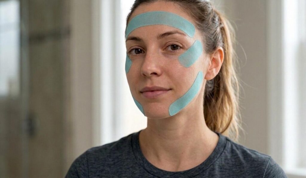 Face taping for wrinkles before and after